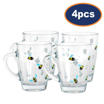 4pcs Sweet Bee Print Decorated Glass Mugs