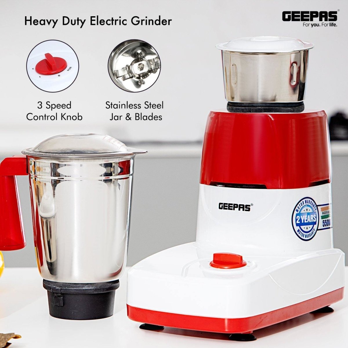 500W Grinder 2 in 1 Dry Wet Stainless Steel Blades Jar Cool Touch Base - Bonnypack