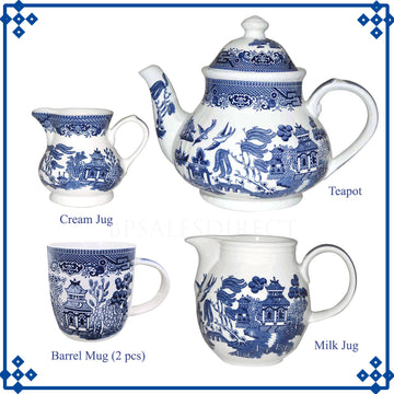 2-Serving Set Ceramic Blue Willow Mug Teapot