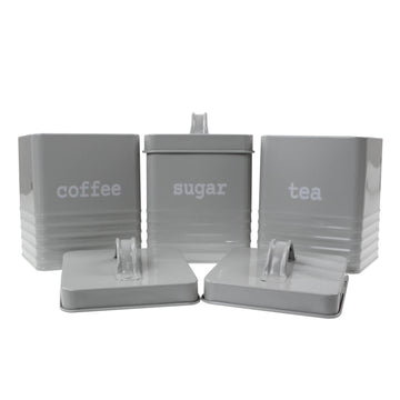 3pc Square Grey Canisters Tin Jars Set