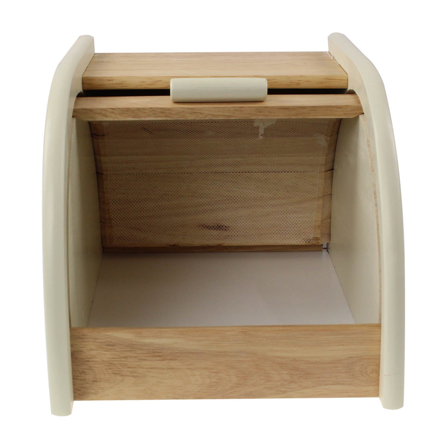 Cream Rubberwood Roll Top Wooden Bread Bin Kitchen Loaf Container