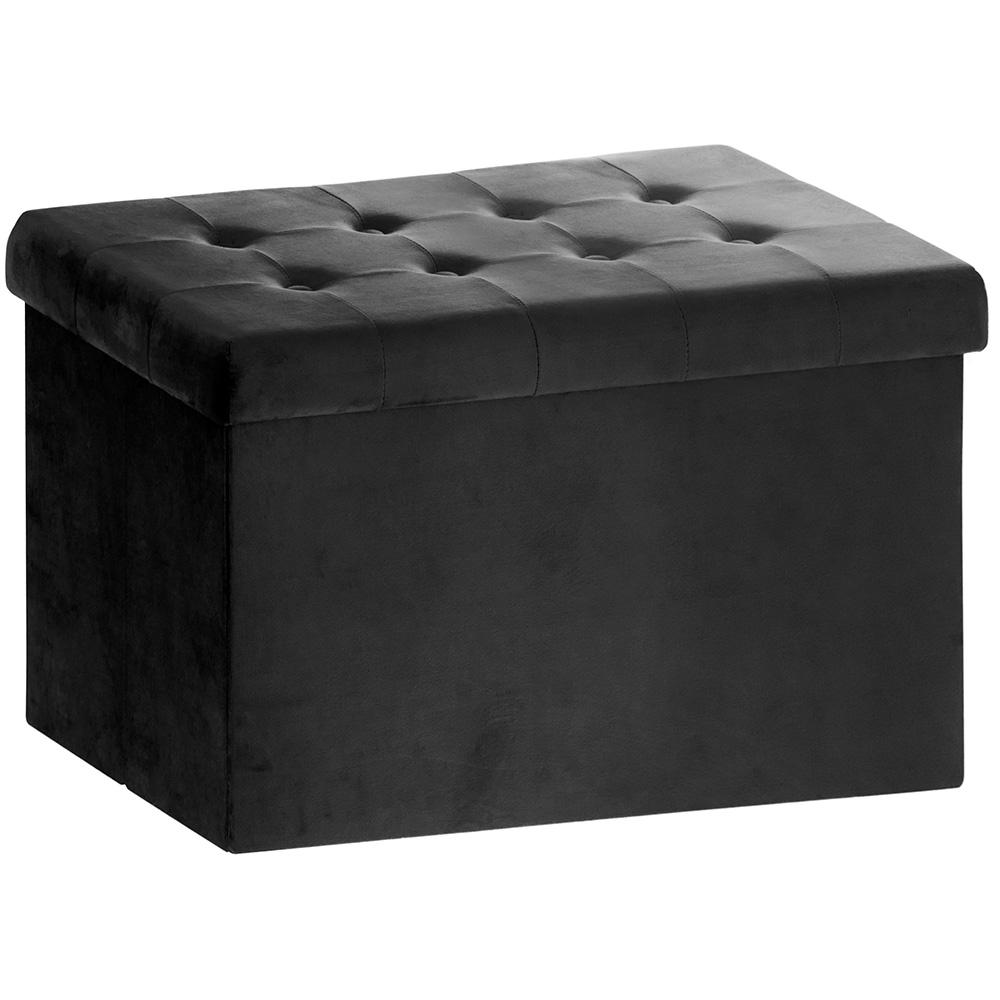 Black Velvet Folding Storage Box Cushioned Foot Stool Ottoman - Bonnypack