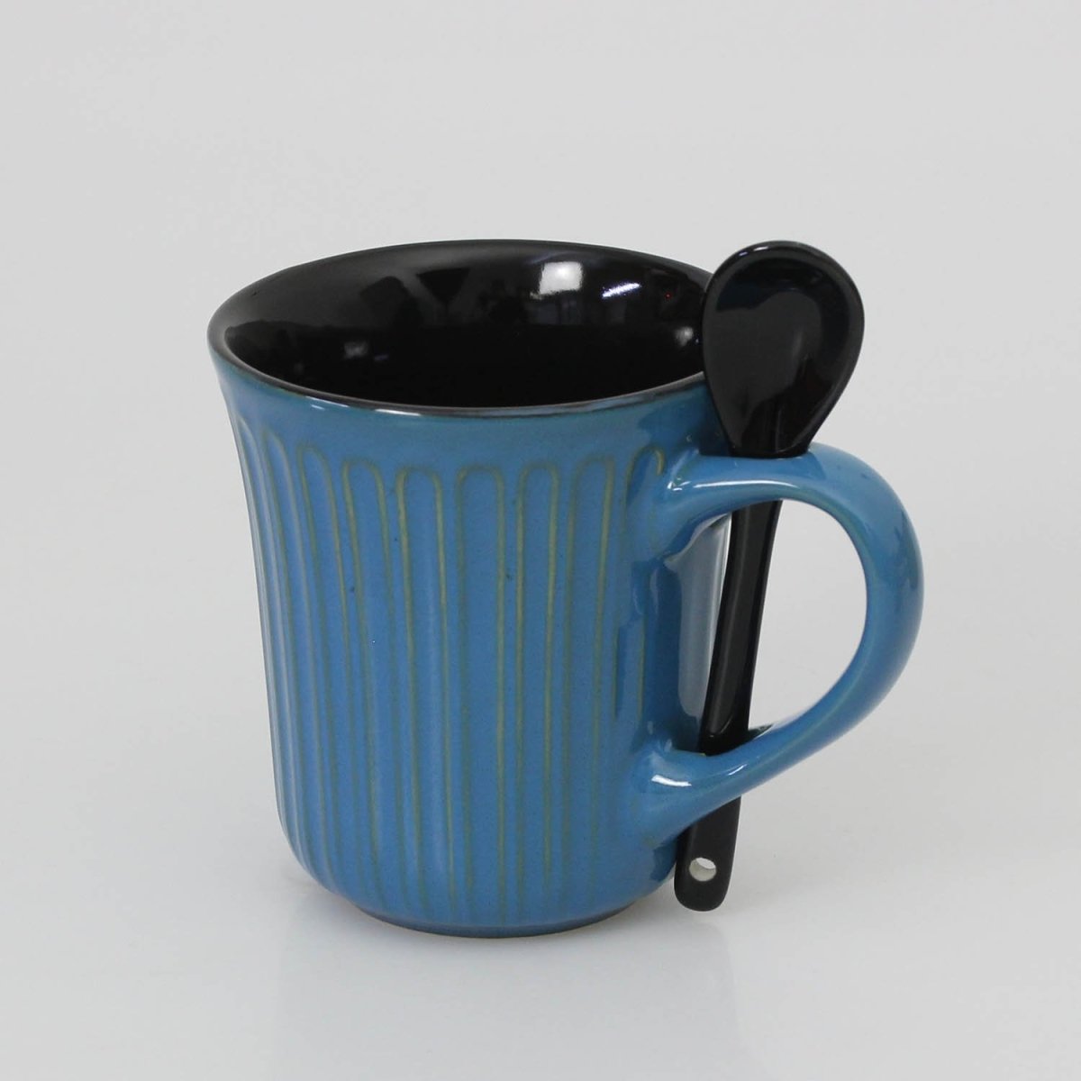 Blue Fine China Mug with Spoon on Handle Cup - Bonnypack