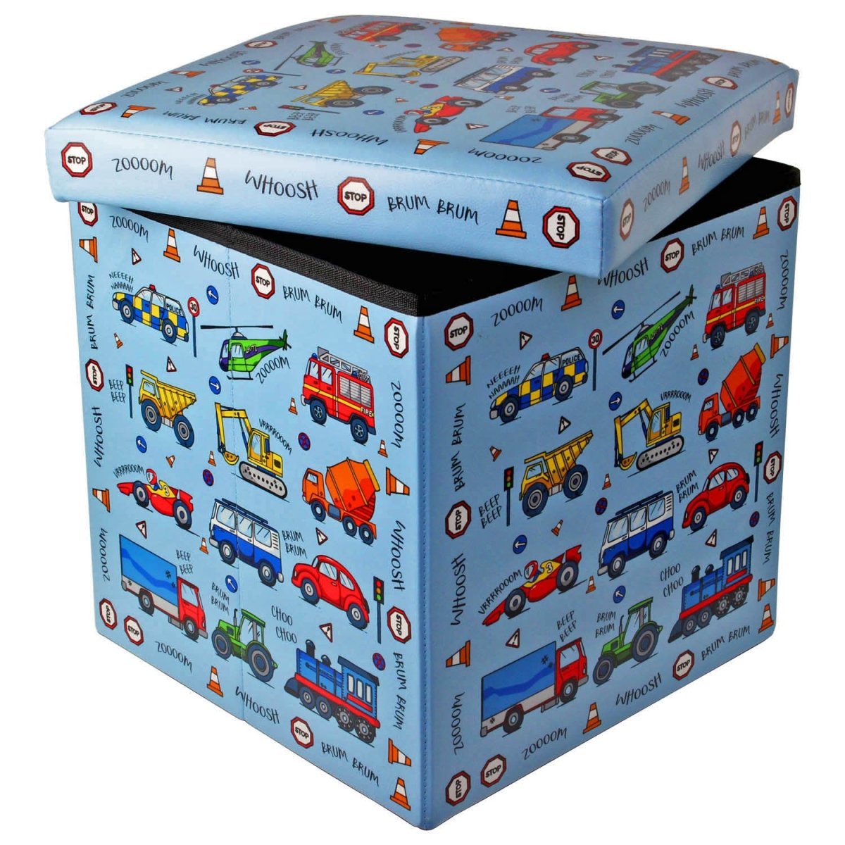 Blue Vehicles Cars Trucks Boys Foldable Kids Storage Toy Box - Bonnypack