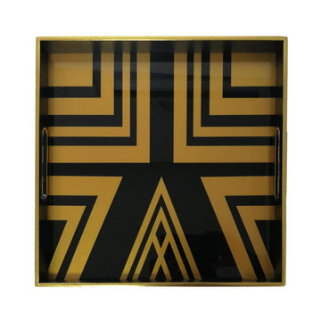 33cm Square Black and Gold Serving Tray