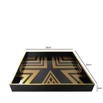 33cm Square Black and Gold Serving Tray