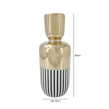 30cm Gold and Black White Stripe Flower Vase Centrepiece