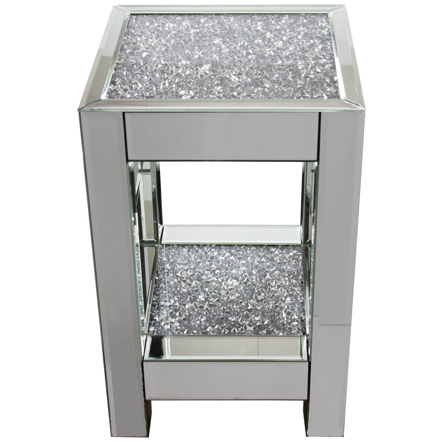 Large Crushed Diamond Top Mirrored Side Table