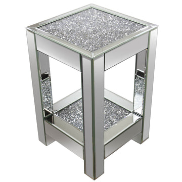 Small Crushed Diamond Top Mirrored Side Table