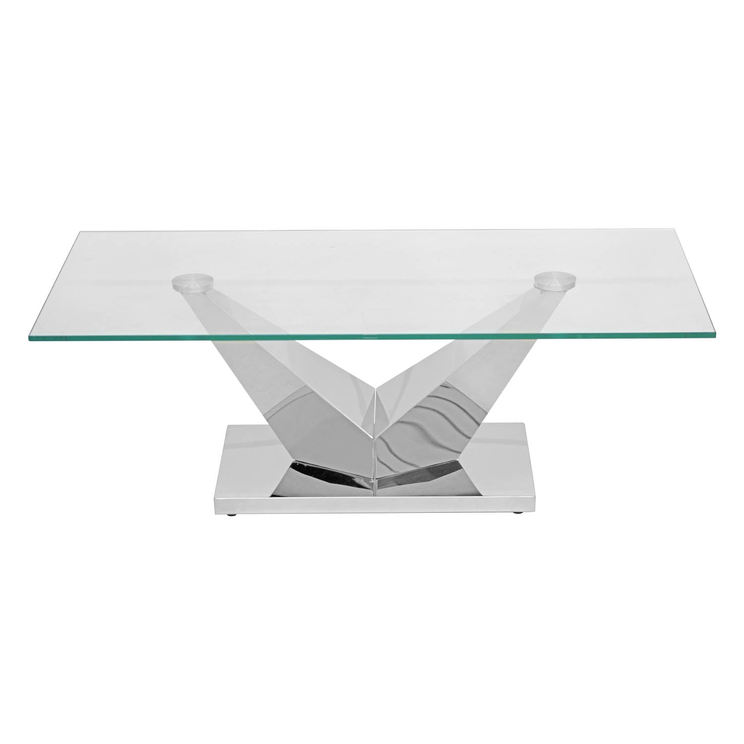 V Range Stainless Steel Coffee Table With Clear Glass Top