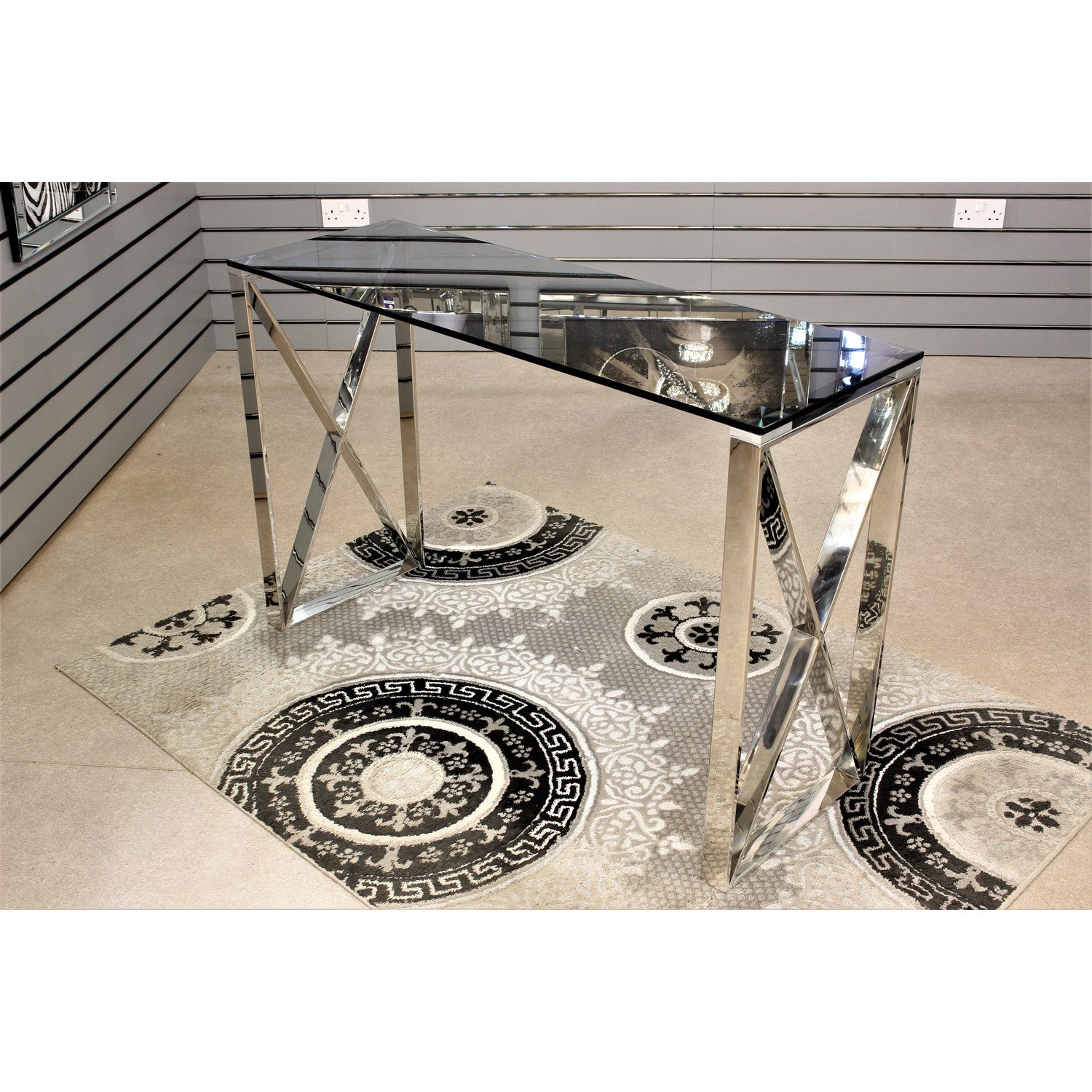 Apex Stainless Steel Console Table With Smoked Glass Top