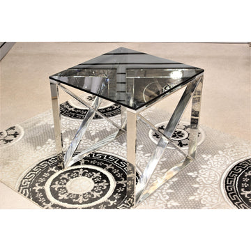 Apex Stainless Steel Side Table With Smoked Glass Top