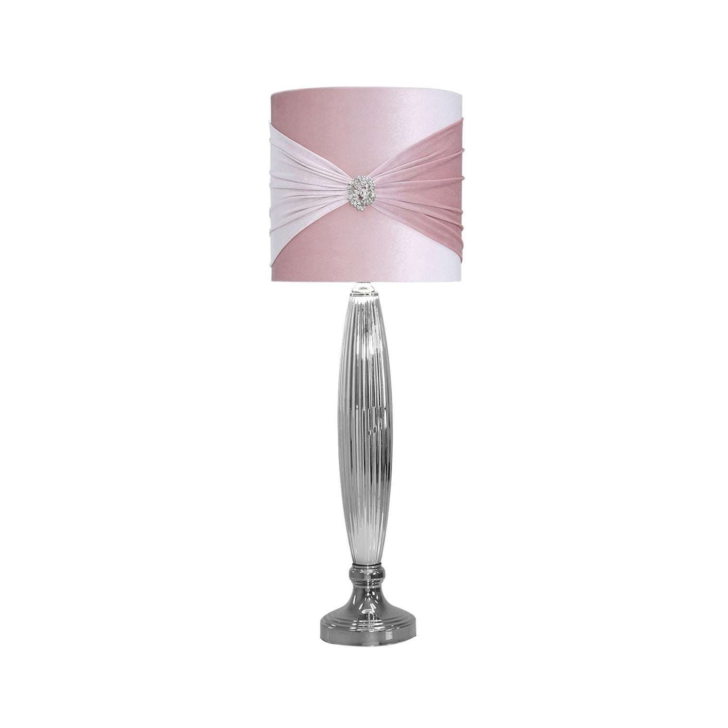 92cm Chrome Glass Base Table Lamp with Pink Velvet Shade