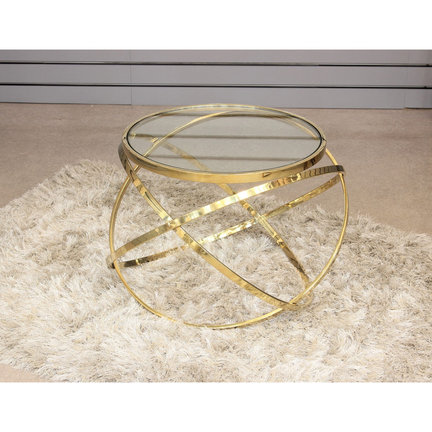 Geo Gold Metal Round Side Table With Clear Glass Top