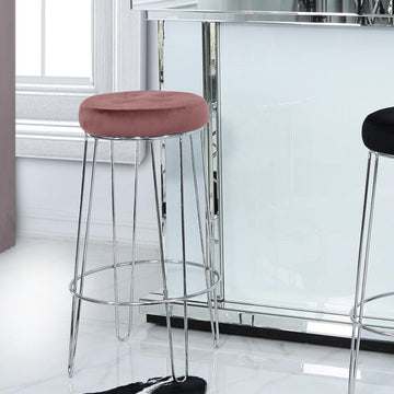 Value Atom Chrome and Pink Velvet Bar Stool