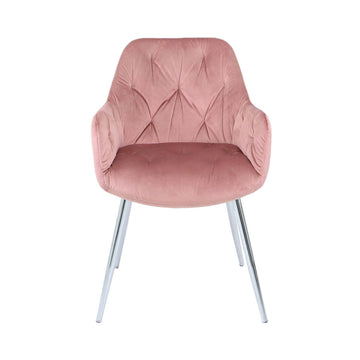 Stella Rose Pink Velvet Finish Fabric Padded Dining Chair