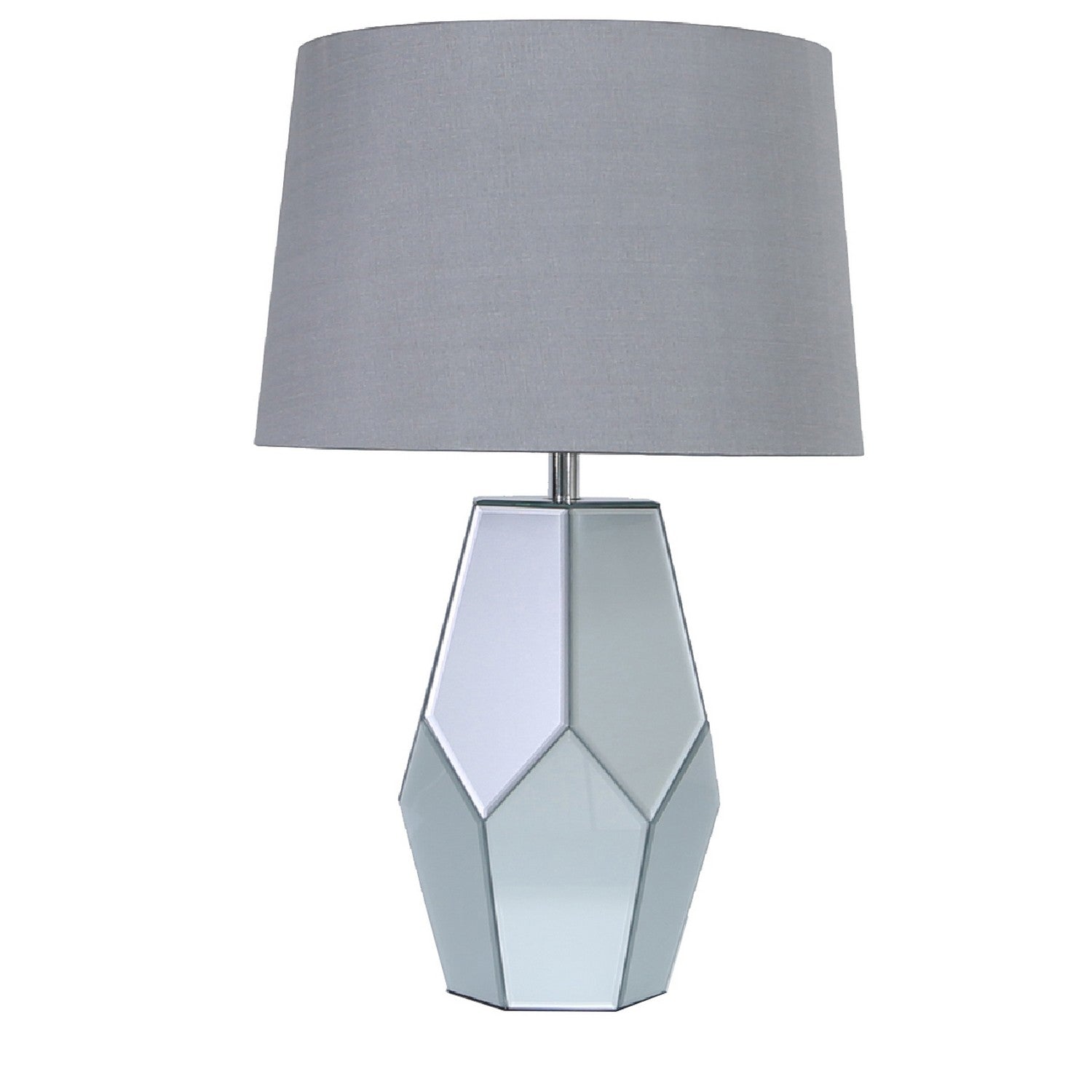 Grey Mirror Base Table Lamp with Silver Fabric Shade