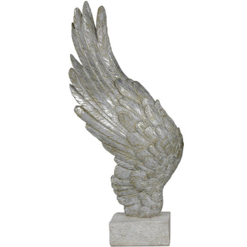 Sparkly Mother of pearl resin left angel wing decoration on a plinth. Approx. Product Dimensions: 49.5 x 8 x 20.5cm.