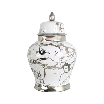 Value Large 41cm White & Silver Ginger Jar