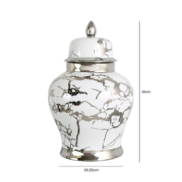 Value Large 41cm White & Silver Ginger Jar