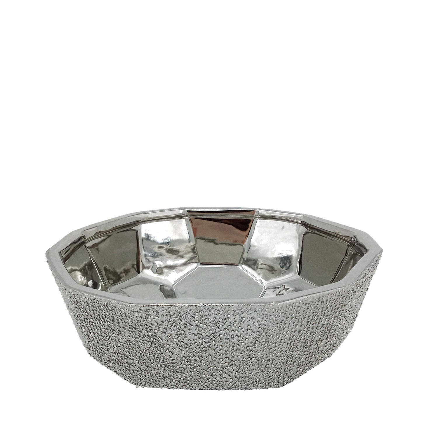 28cm Silver Ceramic Hexagon Bowl