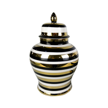 40cm Striped Ginger Jar Black Gold White