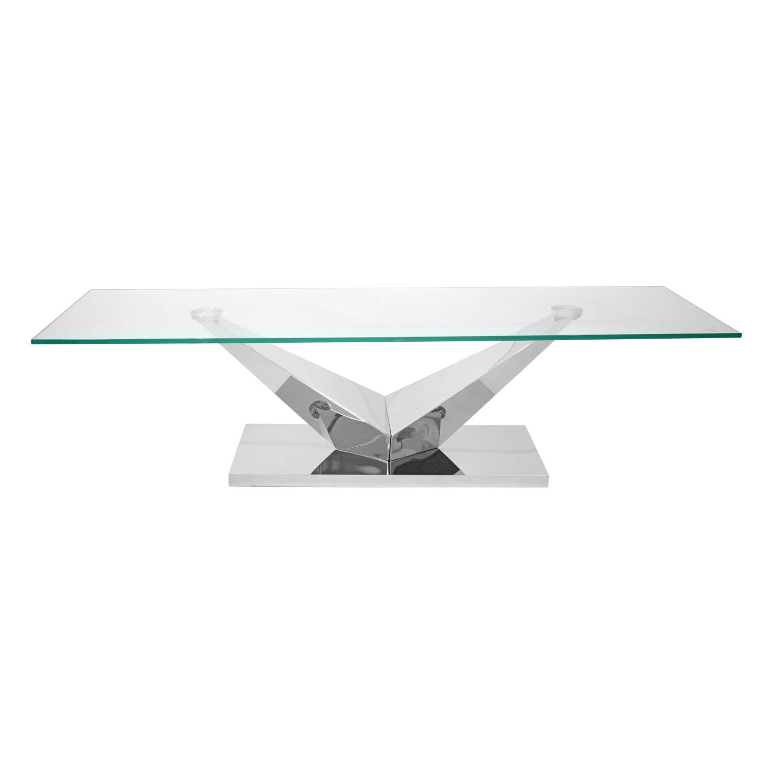 V Range Stainless Steel TV Stand With Clear Glass Top