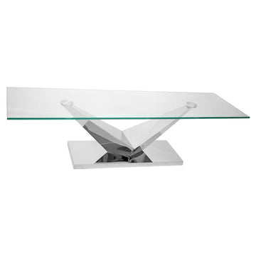 V Range Stainless Steel TV Stand With Clear Glass Top