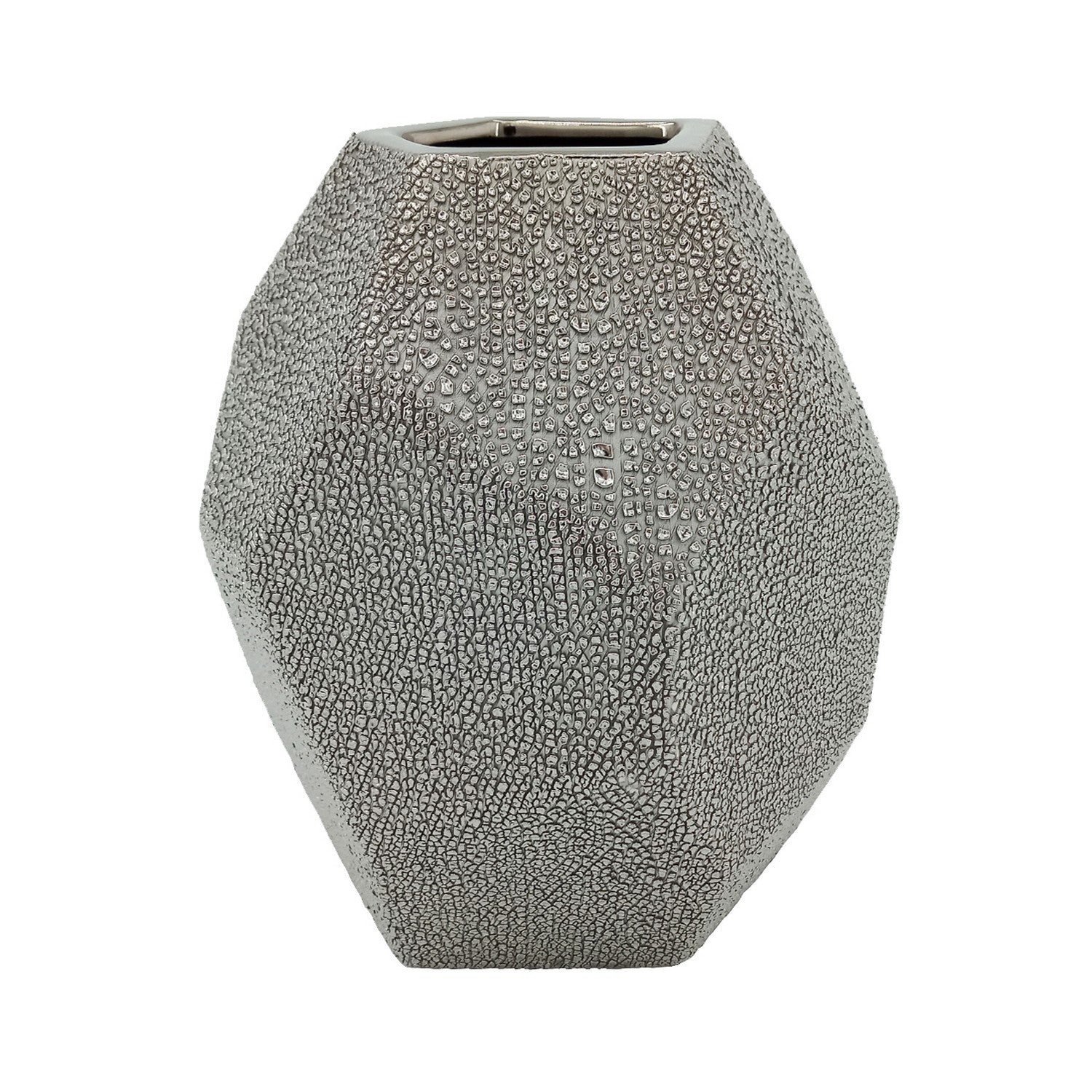 20cm Silver Ceramic Hexagon Flower Vase