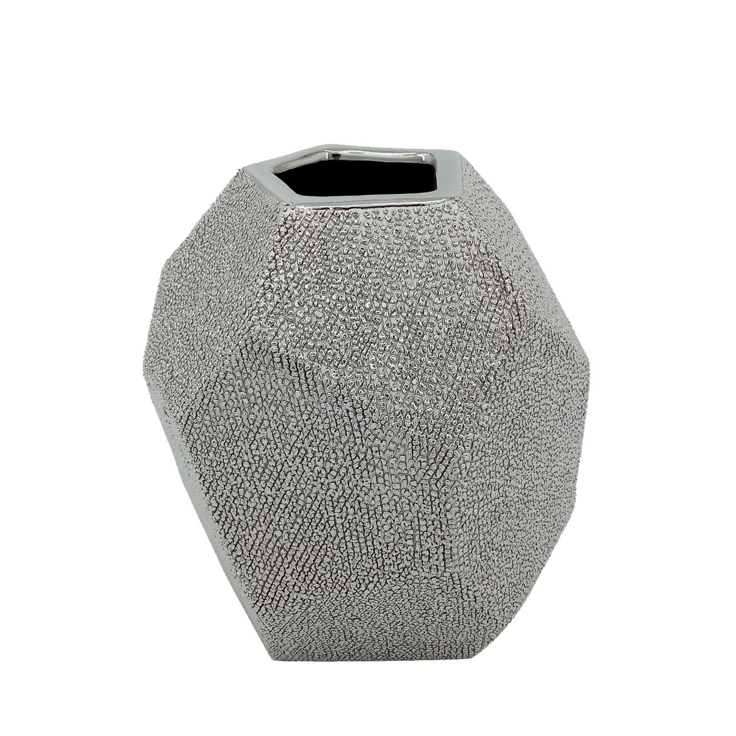 17cm Silver Ceramic Hexagon Flower Vase