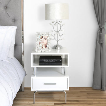 White & Chrome Victoria 1 Drawer Bedside Cabinet