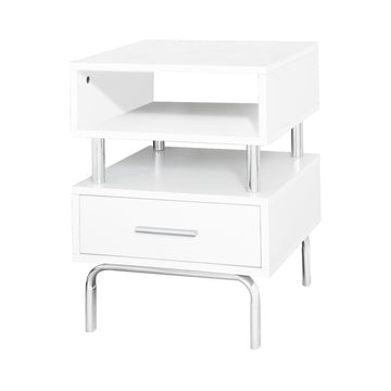 White & Chrome Victoria 1 Drawer Bedside Cabinet