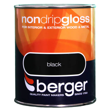 Berger Non Drip Gloss Black 750ml Interior Exterior Wood Metal Paint