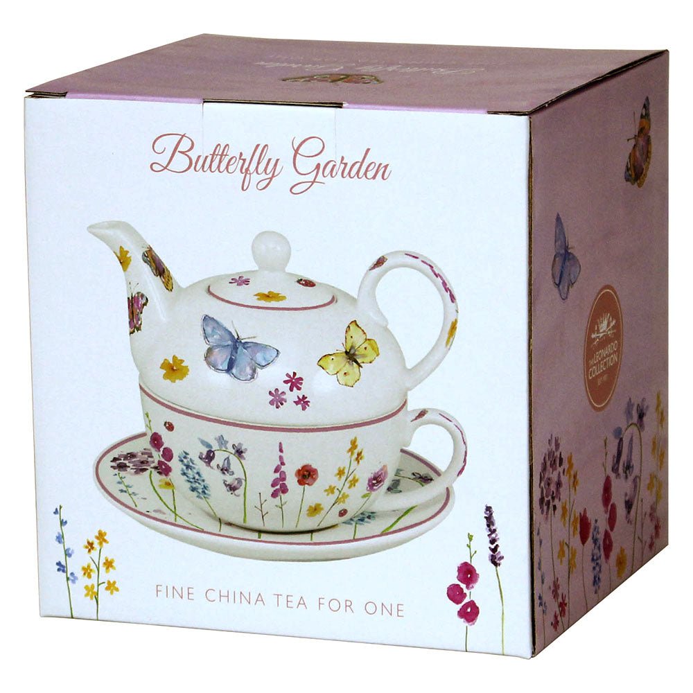 Butterfly Garden Pink Floral Ceramic Tea For One Teapot Set - Bonnypack