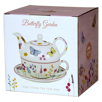 Butterfly Garden Pink Floral Ceramic Tea For One Teapot Set