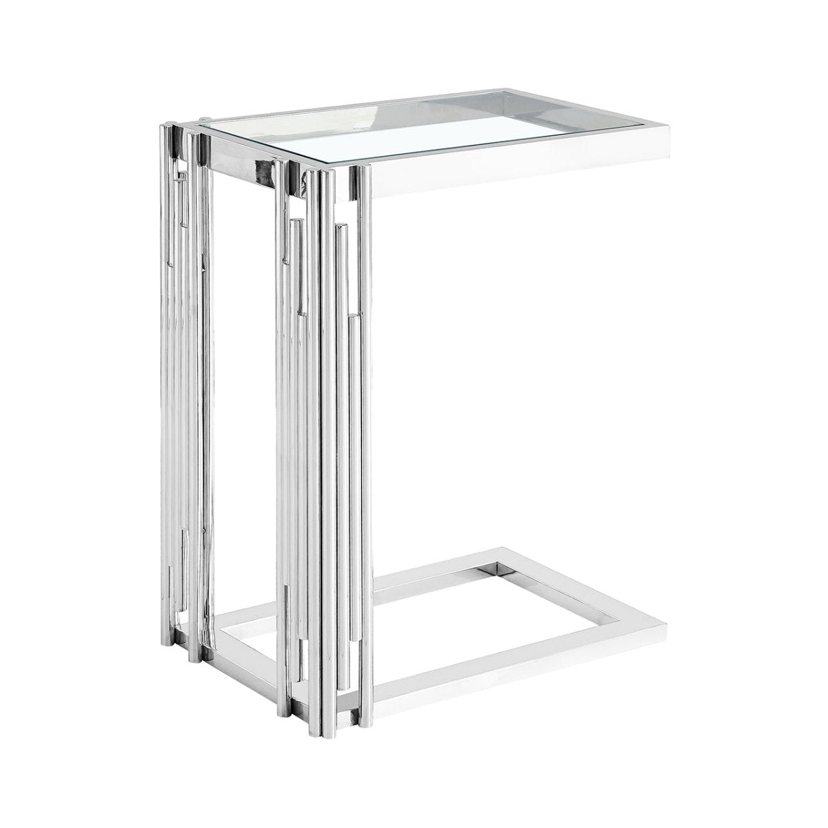 C-Shaped Sofa Table Leo Chrome Silver Frame Clear Glass Top - Bonnypack