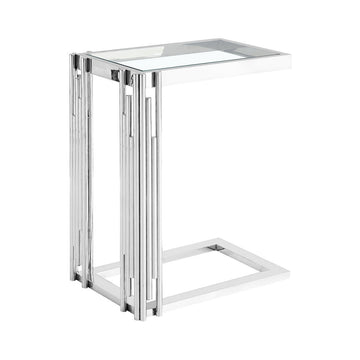 C-Shaped Sofa Table Leo Chrome Silver Frame Clear Glass Top