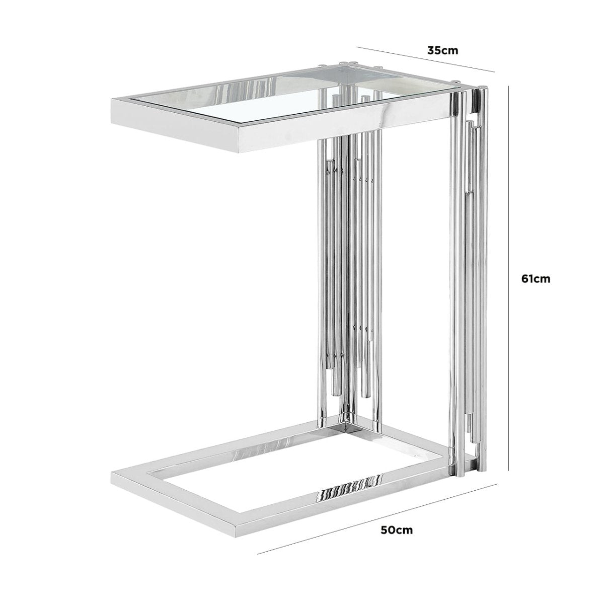 C-Shaped Sofa Table Leo Chrome Silver Frame Clear Glass Top - Bonnypack