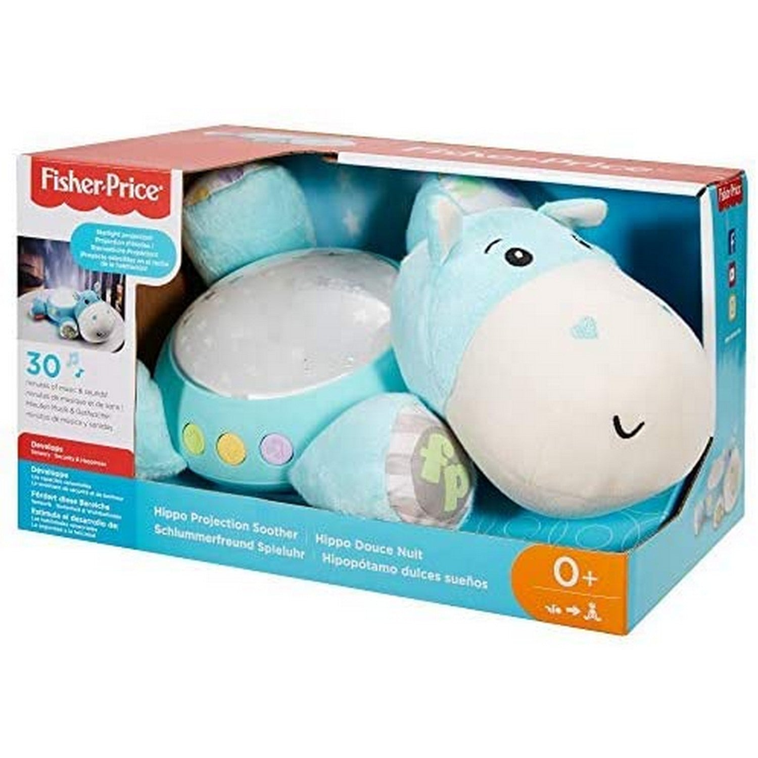 Blue Plush Hippo Projection Starry Night Light Musical Baby Kids Toy