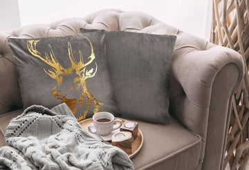 Christmas Stag Velvet Cushion Cover 43x43cm - Silver Grey