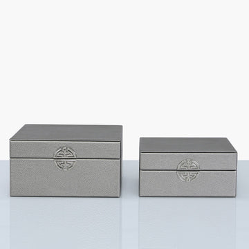 Set Of 2 Pewter And Silver Faux Leather Jewellery Boxes