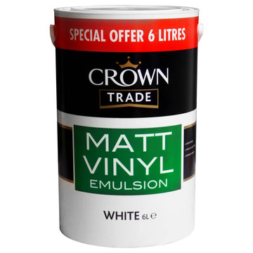 Crown Matt Vinyl Emulsion Walls Ceilings Paint - 6L White