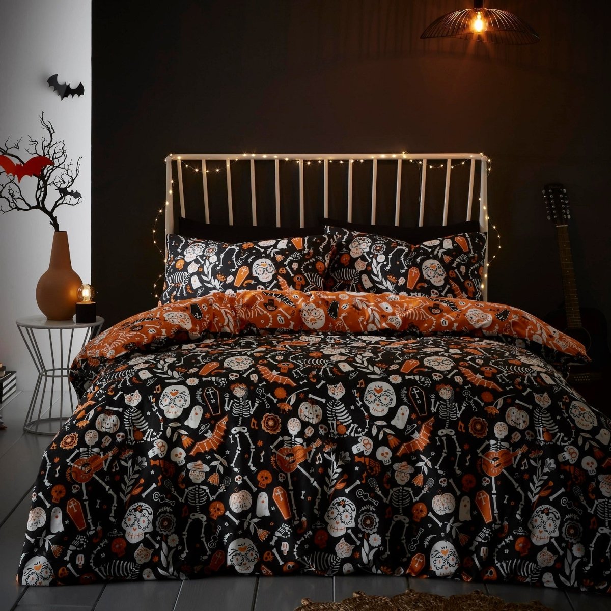 Day Of The Dead Glow In The Dark Halloween Duvet Cover Set, Double - Bonnypack