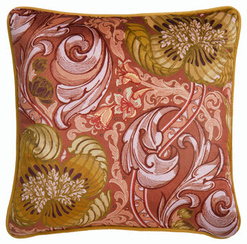 Laurence Llewelyn Bowen LLB Damask Velvet Piped Edge Cushion Cover 43x43cm - Terracotta