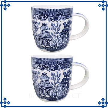 2-Set Ceramic Blue Willow 340ml Oriental Barrel Mug
