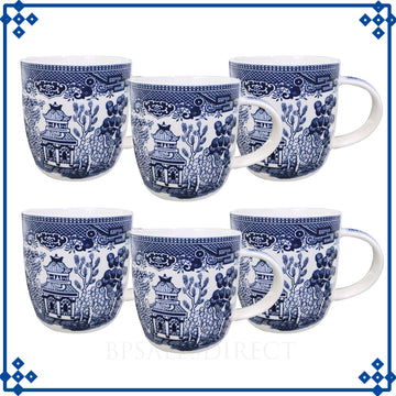 6-Set Ceramic Blue Willow 340ml Oriental Barrel Mug