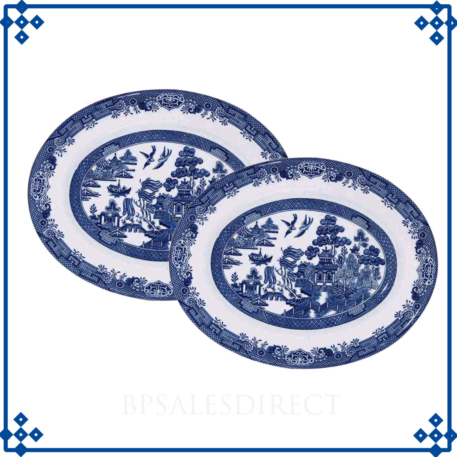 2-Set Ceramic Blue Willow 31 cm Oval Platter