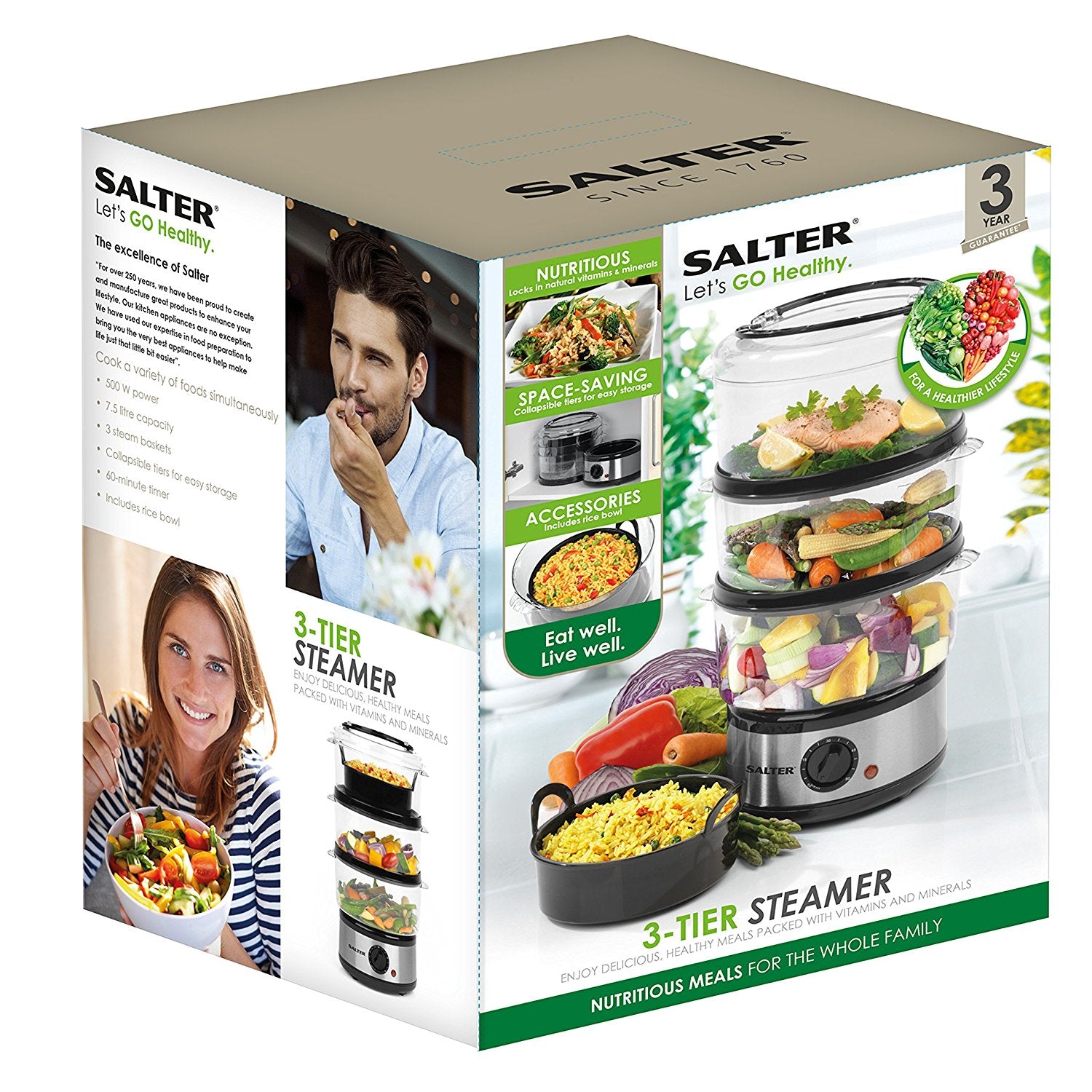 Salter 7.5 Litres 3 Tier Food Steamer - Bonnypack