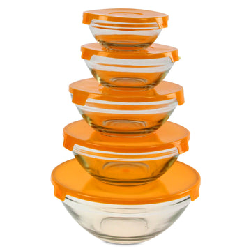 5pcs Storage Bowls with Orange Plastic Lid