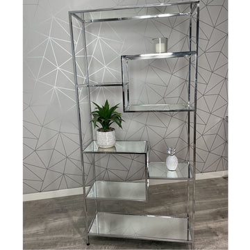 Chrome Mirrored Shelf Unit 6-Tiers Steel Chrome Mirror Glass